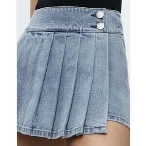 Alice + Olivia Sz 24 Blue Denim Jeans Pleated Mini Skirt-short